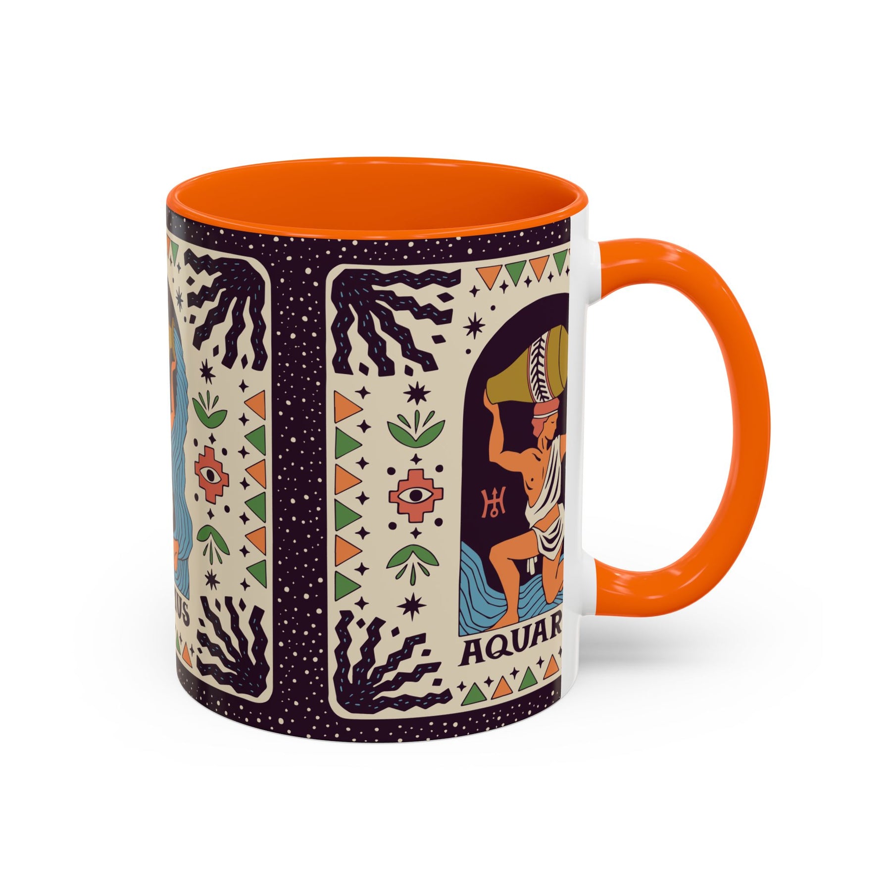 Aquarius Zodiac Painted Mug, Custom Ceramic 11oz and 15oz Coffee Cup - Ira World Art LLC