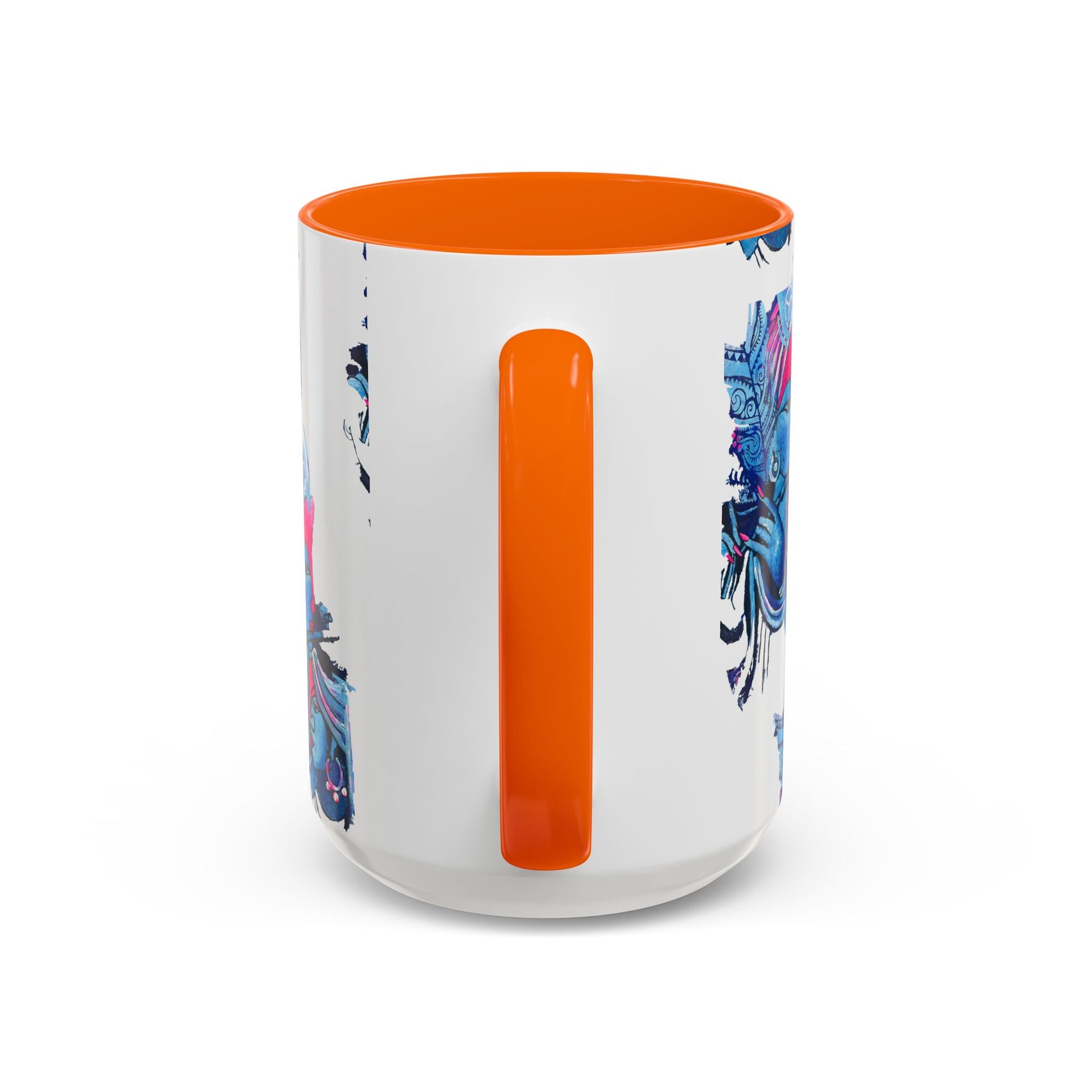 Vibrant Blue Ceramic Coffee Mug with Artistic Hindu Design, 11oz & 15oz - Ira World Art LLC