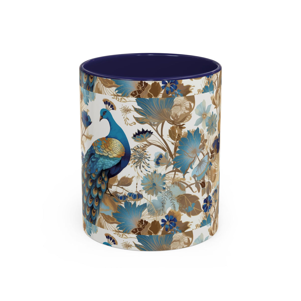 Elegant Peacock Ceramic Coffee Mug, Colorful 11oz & 15oz Custom Design - Ira World Art LLC