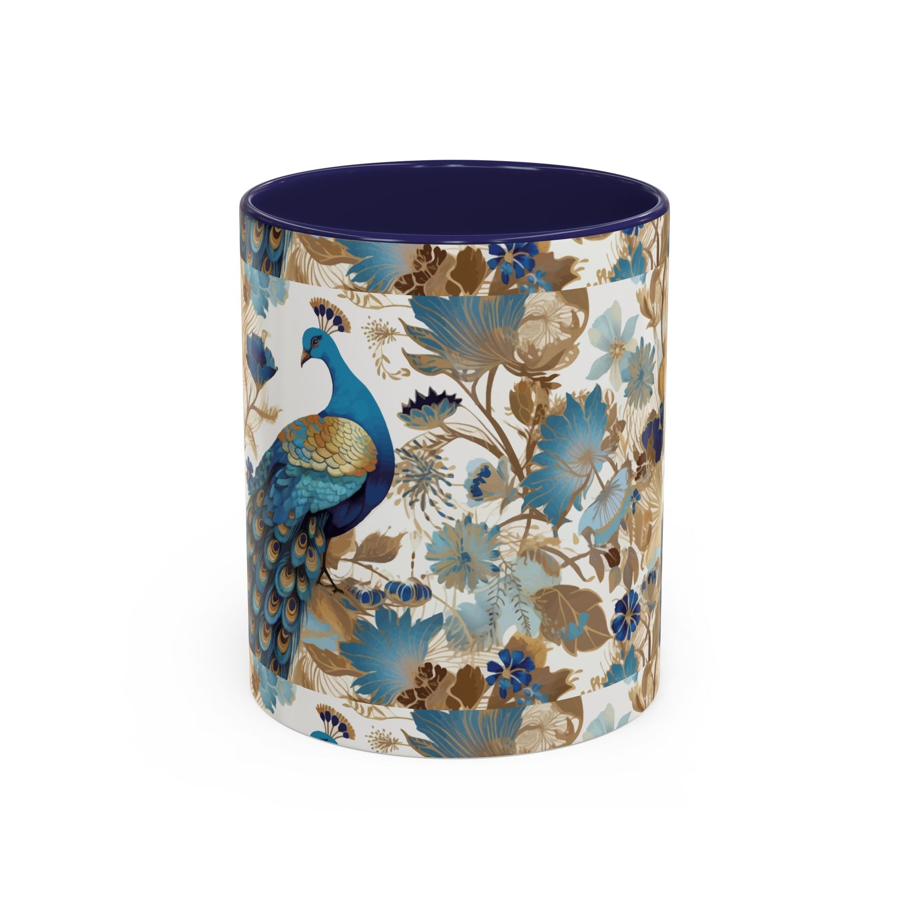 Elegant Peacock Ceramic Coffee Mug, Colorful 11oz & 15oz Custom Design - Ira World Art LLC