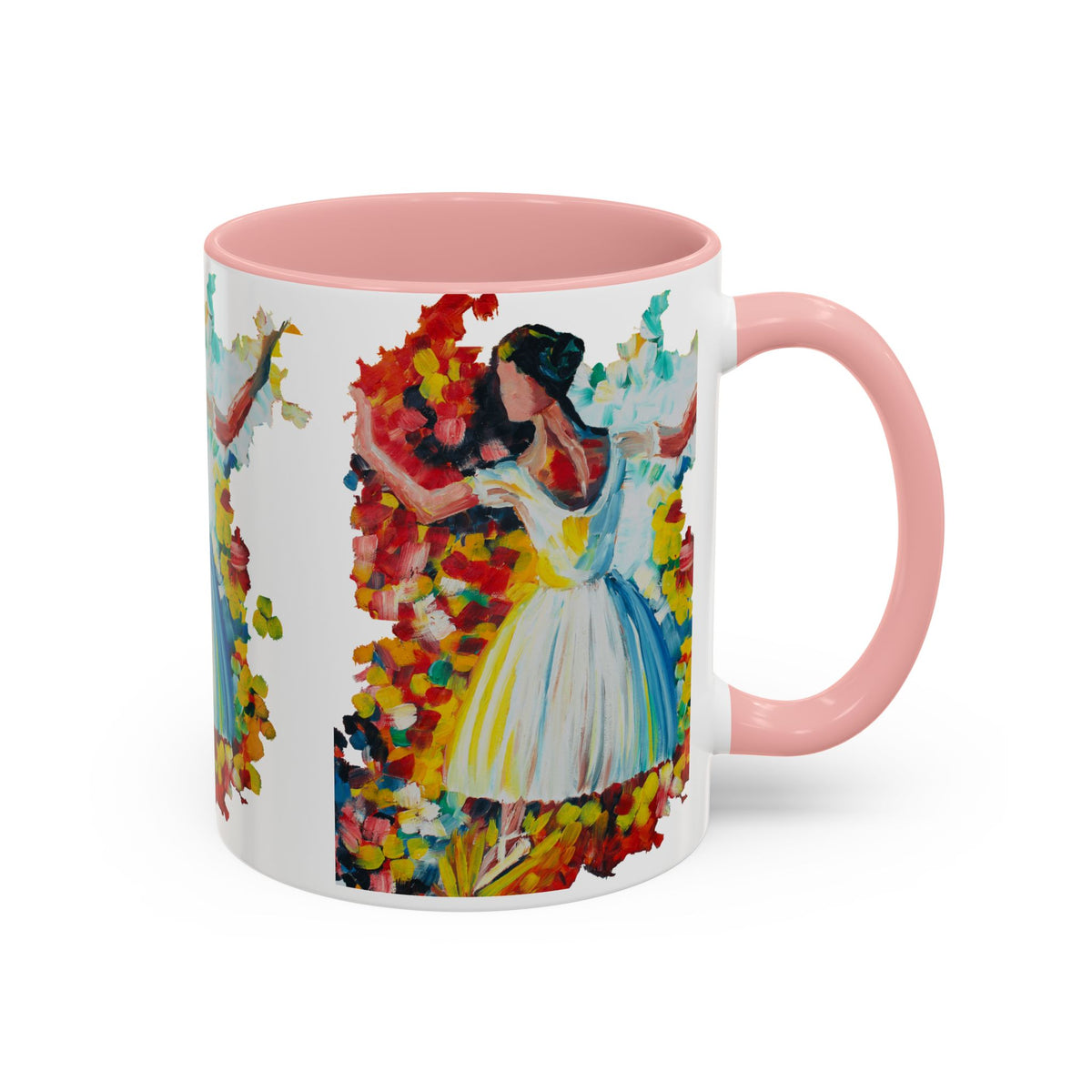 Colorful Ballet Latte Mug, Artistic Ceramic Coffee Cup with Floral Design - Ira World Art LLC