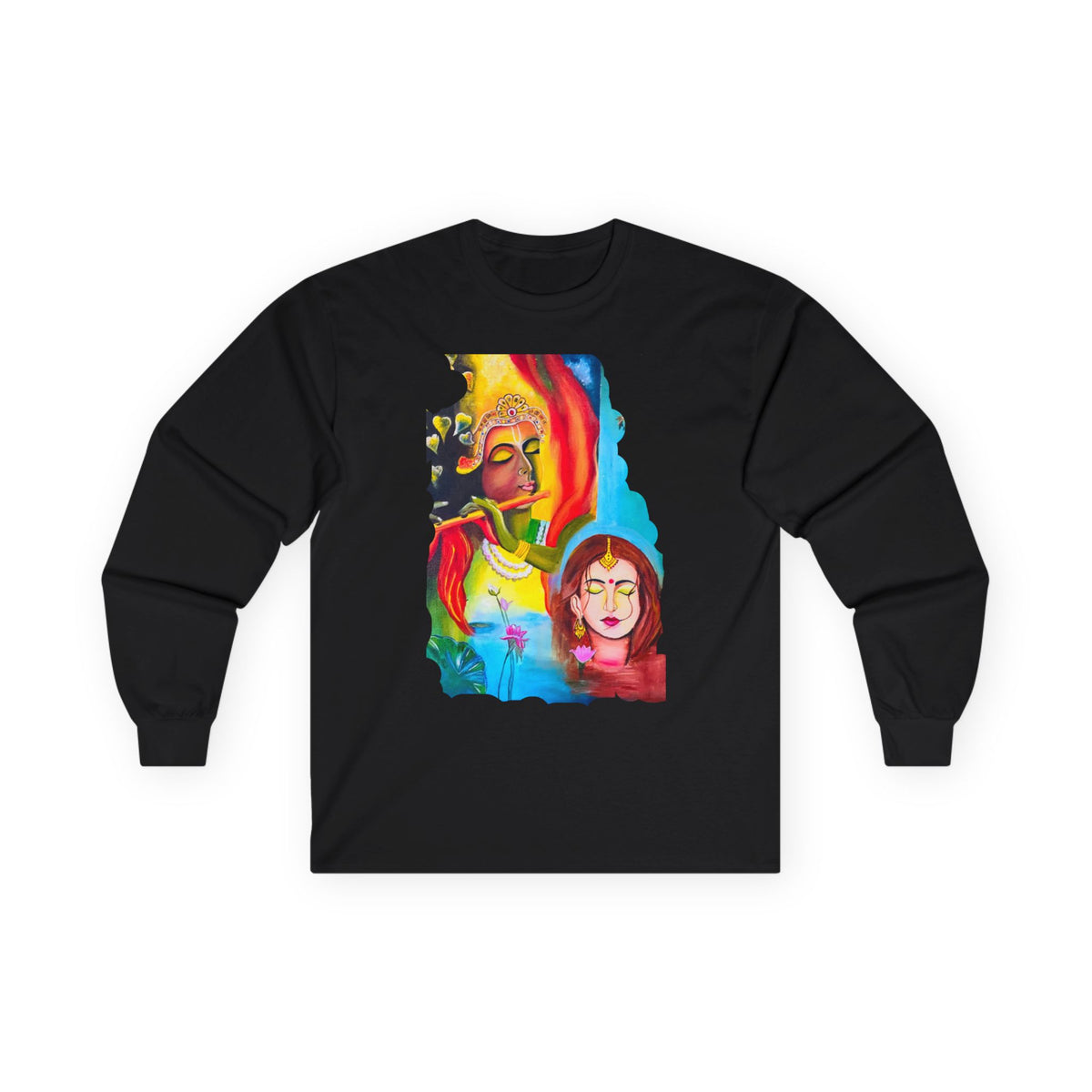 Radha Krishna Unisex Tee, Sacred Hindu Deities Shirt, Spiritual Long Sleeve Top, Yoga Meditation Apparel, Ethnic Boho Clothing, Festival - Ira World Art LLC