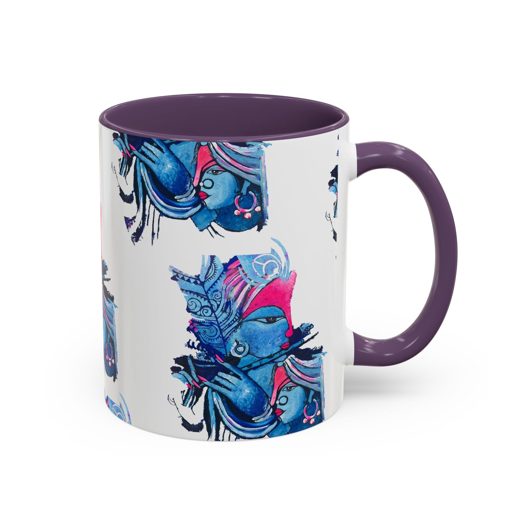 Vibrant Blue Ceramic Coffee Mug with Artistic Hindu Design, 11oz & 15oz - Ira World Art LLC