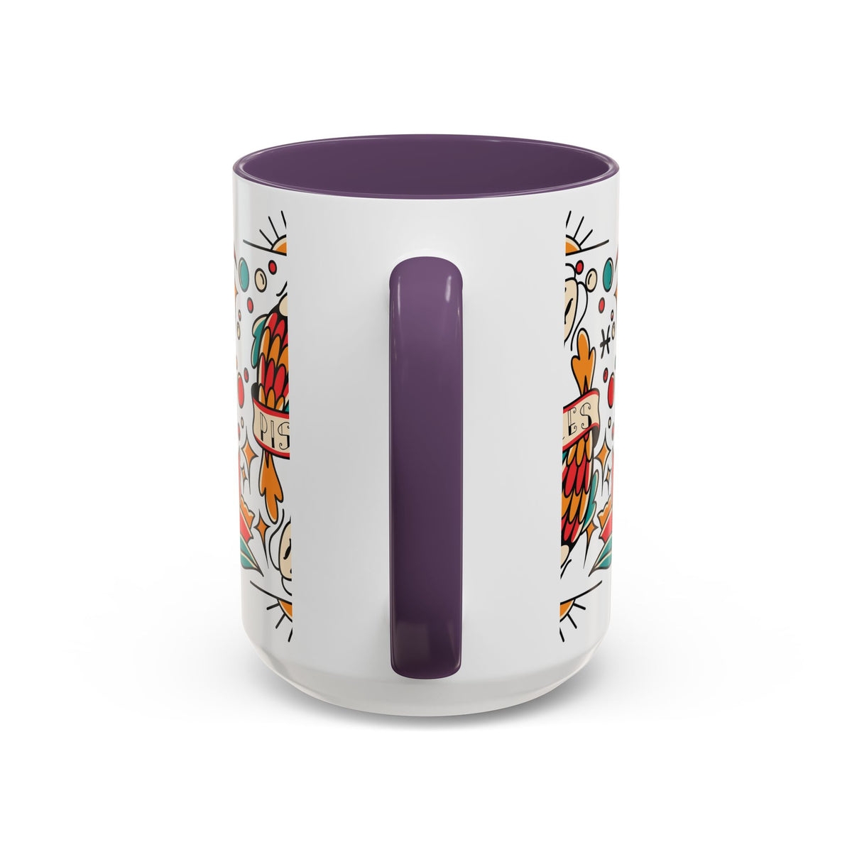Colorful Pisces Zodiac Mug, Painted Ceramic 11oz Unique Coffee Cup - Ira World Art LLC