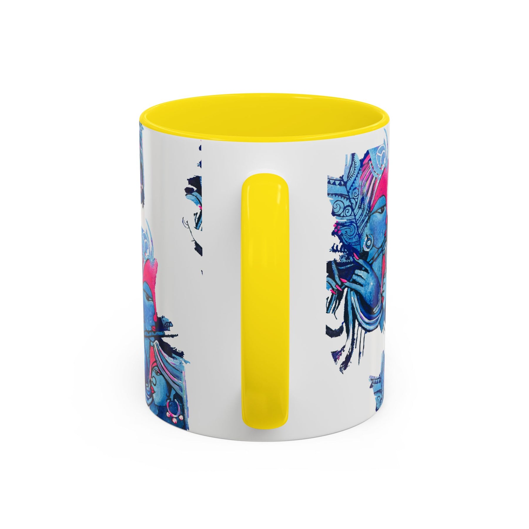 Vibrant Blue Ceramic Coffee Mug with Artistic Hindu Design, 11oz & 15oz - Ira World Art LLC