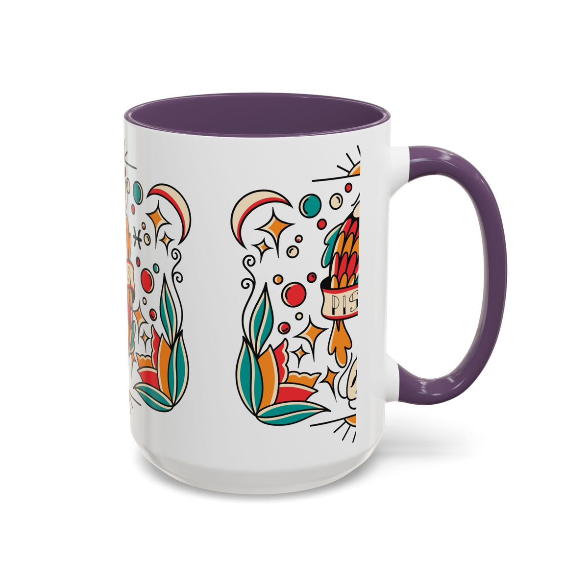 Colorful Pisces Zodiac Mug, Painted Ceramic 11oz Unique Coffee Cup - Ira World Art LLC