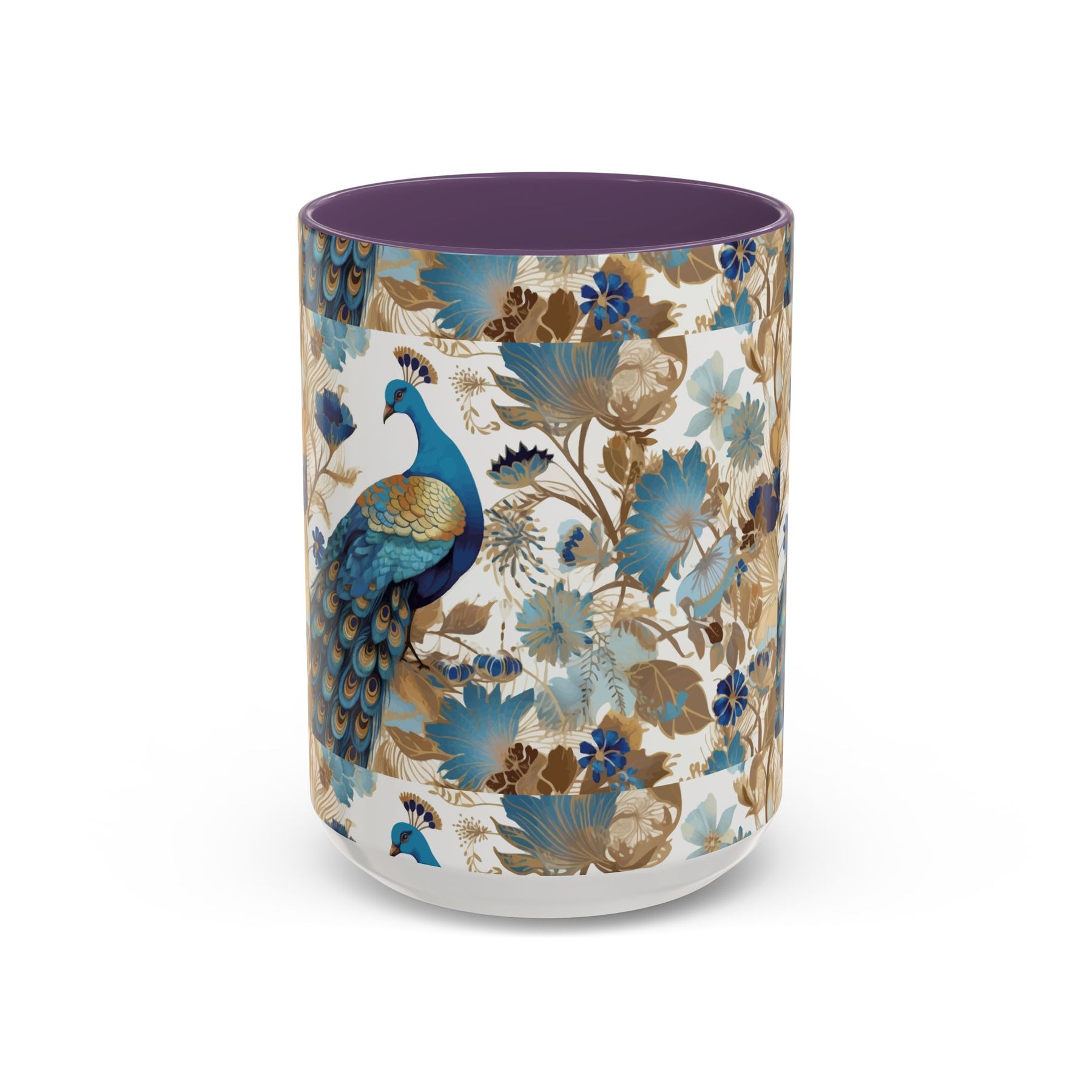 Elegant Peacock Ceramic Coffee Mug, Colorful 11oz & 15oz Custom Design - Ira World Art LLC