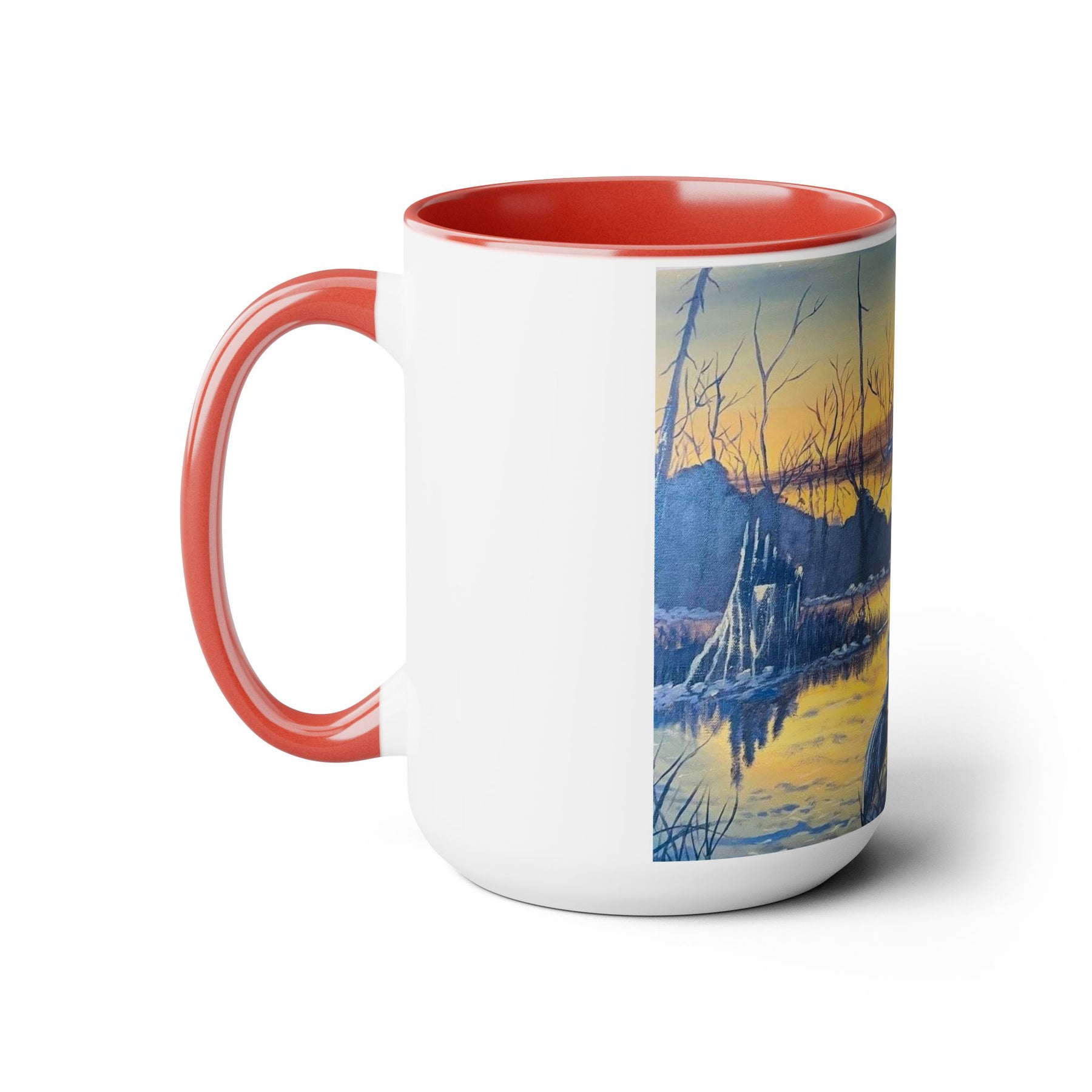 Unique 15oz Ceramic Coffee Mug with Two-Tone Colorful Design, Artistic Yoga Mug - Ira World Art LLC