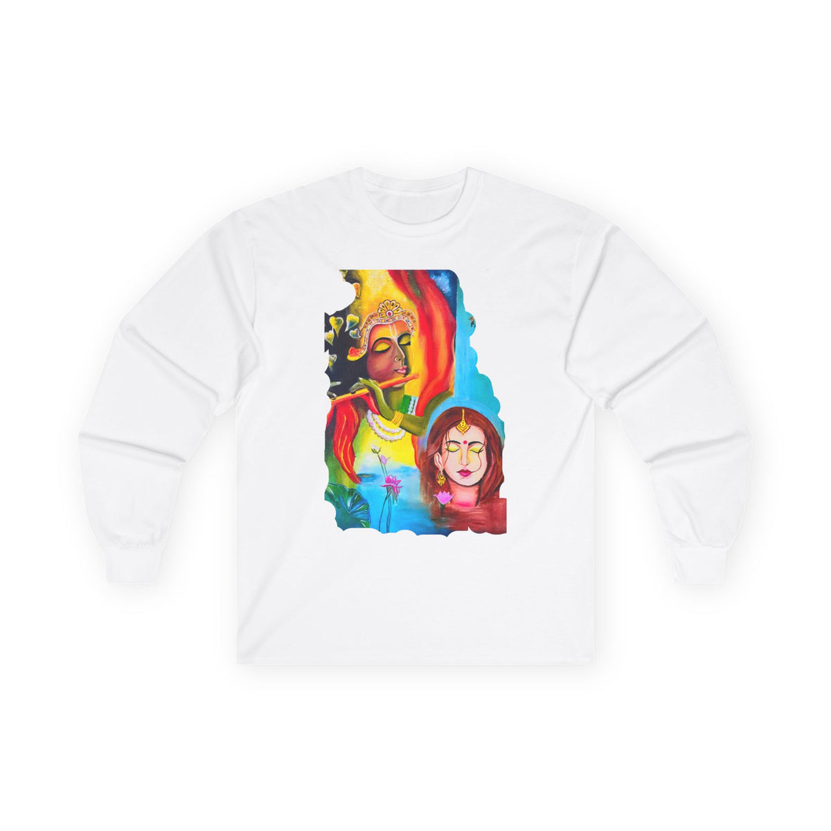 Radha Krishna Unisex Tee, Sacred Hindu Deities Shirt, Spiritual Long Sleeve Top, Yoga Meditation Apparel, Ethnic Boho Clothing, Festival - Ira World Art LLC