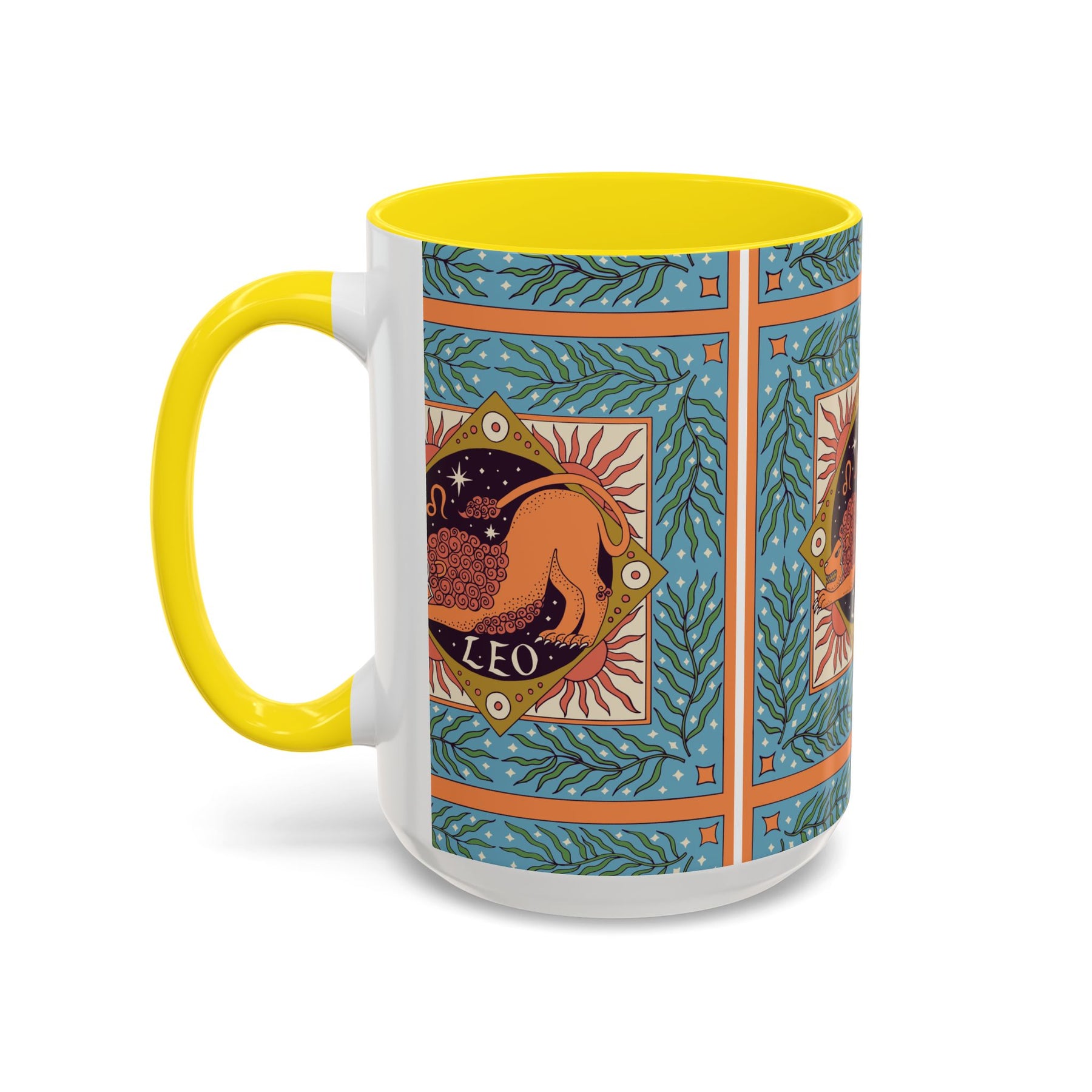 Vibrant Leo Zodiac Coffee Mug, Custom Ceramic 11oz & 15oz Colorful Design - Ira World Art LLC
