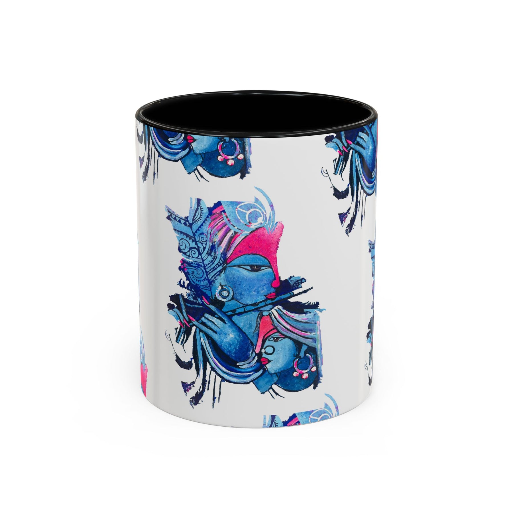 Vibrant Blue Ceramic Coffee Mug with Artistic Hindu Design, 11oz & 15oz - Ira World Art LLC