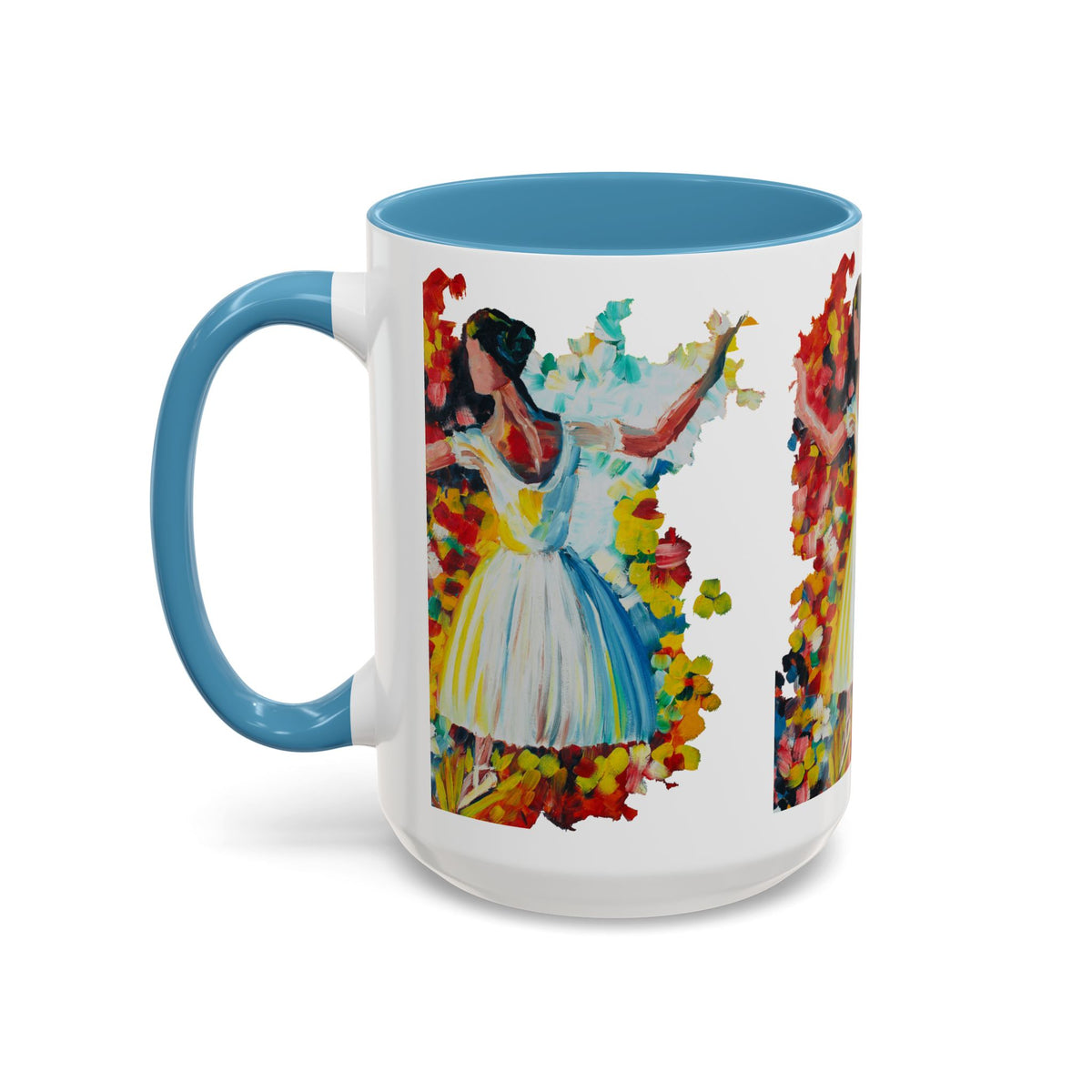 Colorful Ballet Latte Mug, Artistic Ceramic Coffee Cup with Floral Design - Ira World Art LLC