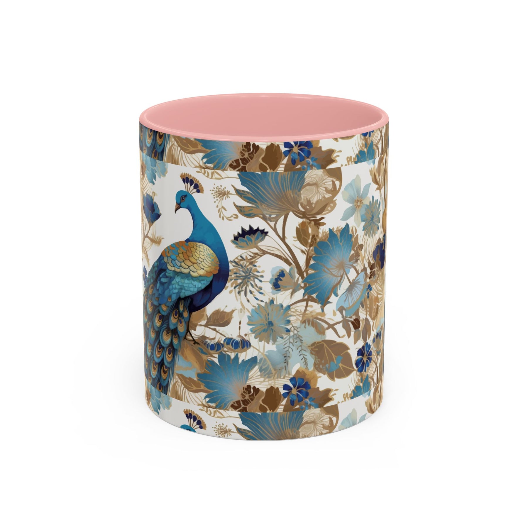 Elegant Peacock Ceramic Coffee Mug, Colorful 11oz & 15oz Custom Design - Ira World Art LLC