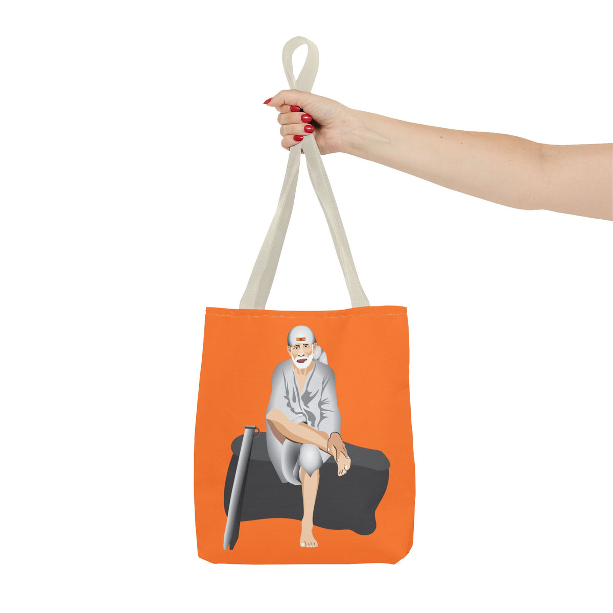 Sai Baba Tote Bag, Religious Shopper Bag, Guru Printed Carryall, Spiritual Shoulder Tote, Holy Canvas Handbag, Indian Deity Market Tote, - Ira World Art LLC