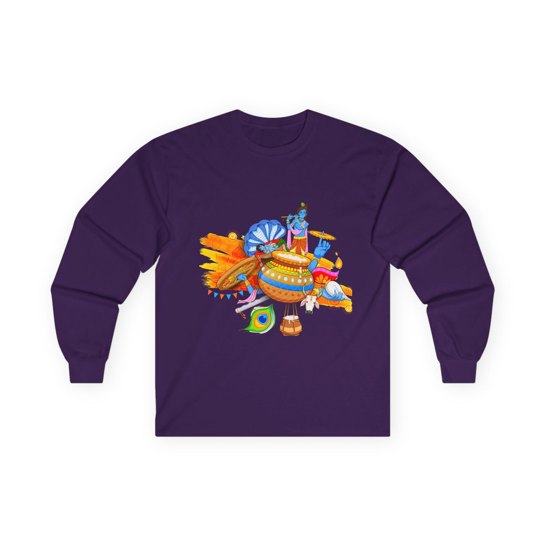 Krishan Full Sleeves Tee, Long Sleeve T-Shirt for Men and Women, Cotton Shirt, Religious Gift, Casual Top - Ira World Art LLC