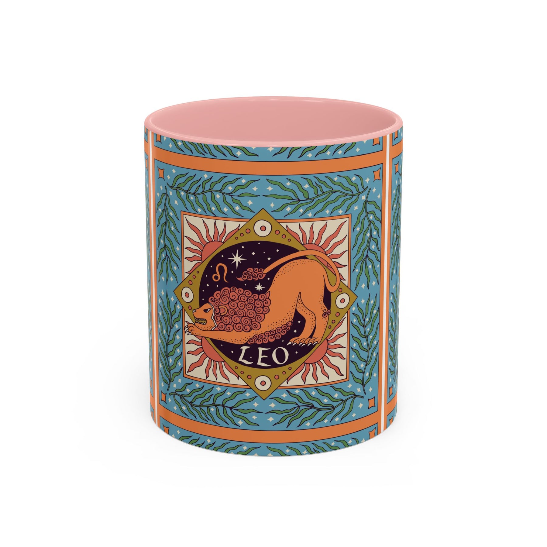 Vibrant Leo Zodiac Coffee Mug, Custom Ceramic 11oz & 15oz Colorful Design - Ira World Art LLC