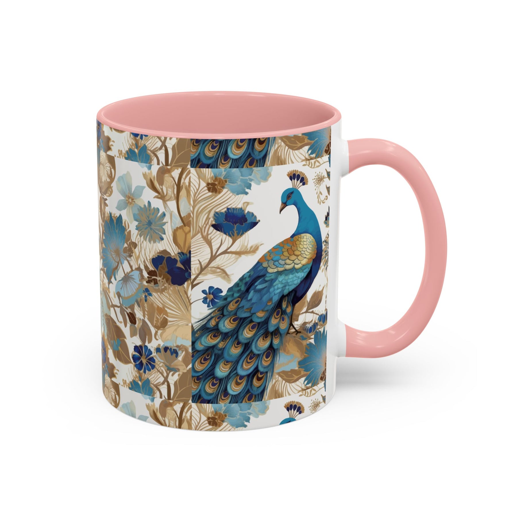 Elegant Peacock Ceramic Coffee Mug, Colorful 11oz & 15oz Custom Design - Ira World Art LLC