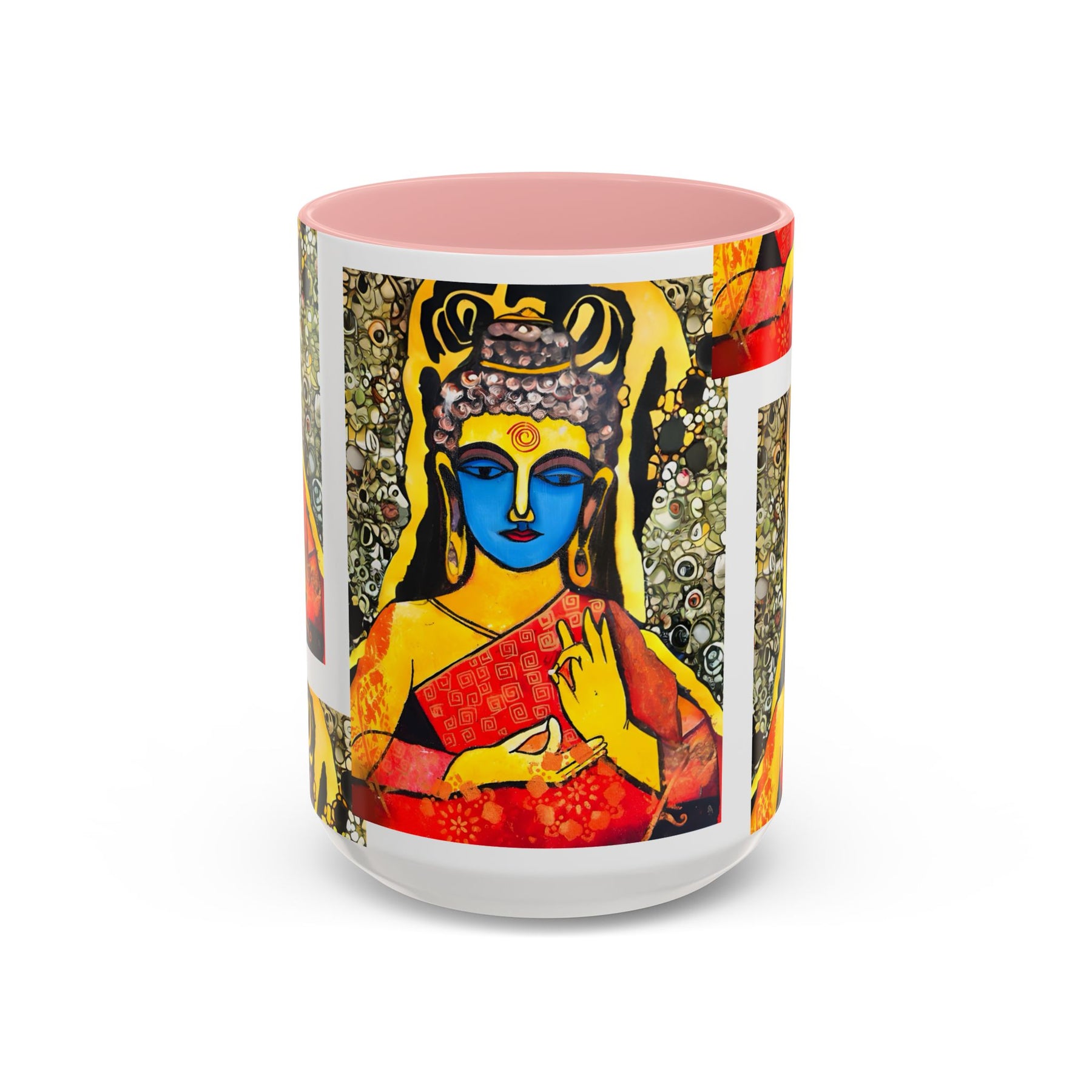 Inspirational Yoga Ceramic Mug, Colorful Buddhist Painting, 11oz & 15oz Unique Coffee Cup - Ira World Art LLC
