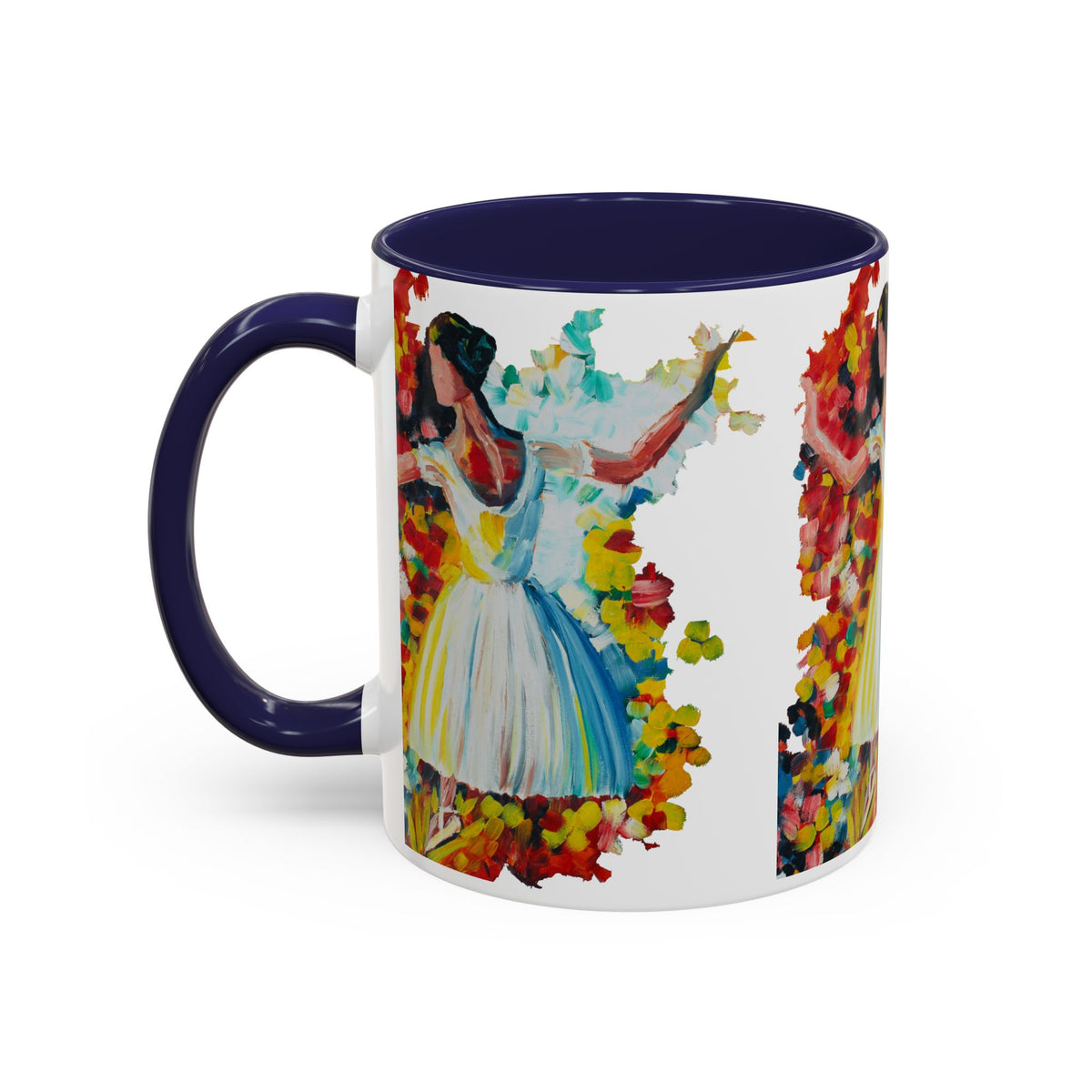 Colorful Ballet Latte Mug, Artistic Ceramic Coffee Cup with Floral Design - Ira World Art LLC