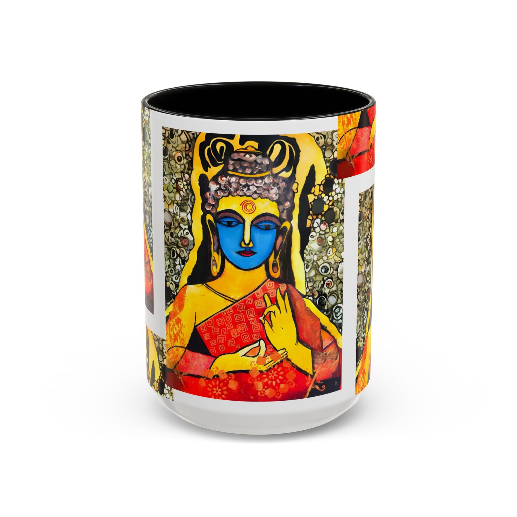 Inspirational Yoga Ceramic Mug, Colorful Buddhist Painting, 11oz & 15oz Unique Coffee Cup - Ira World Art LLC
