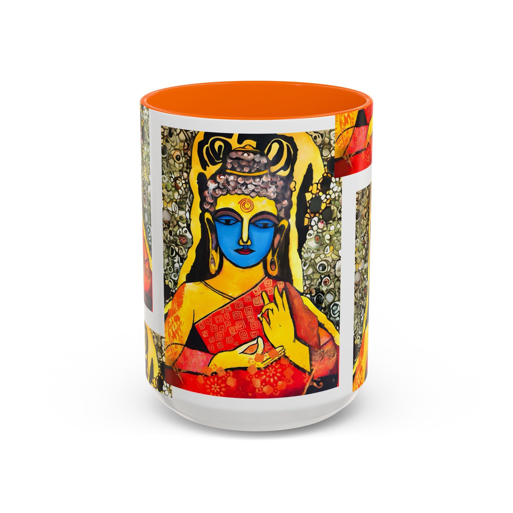 Inspirational Yoga Ceramic Mug, Colorful Buddhist Painting, 11oz & 15oz Unique Coffee Cup - Ira World Art LLC