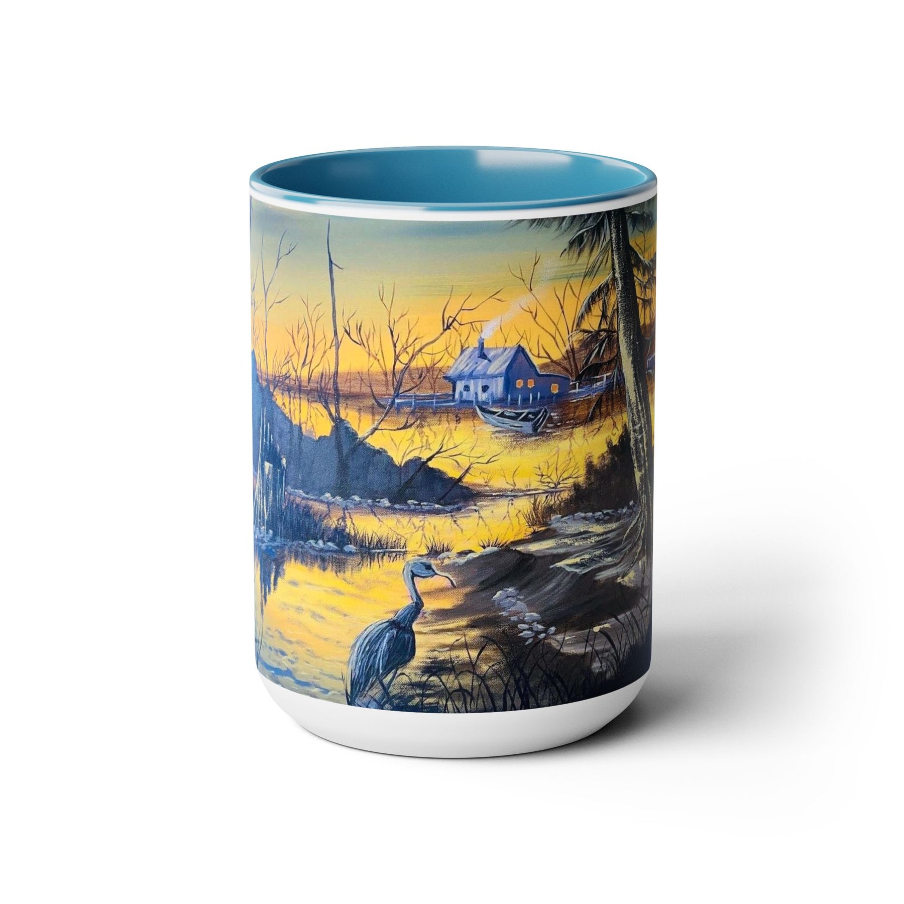 Unique 15oz Ceramic Coffee Mug with Two-Tone Colorful Design, Artistic Yoga Mug - Ira World Art LLC