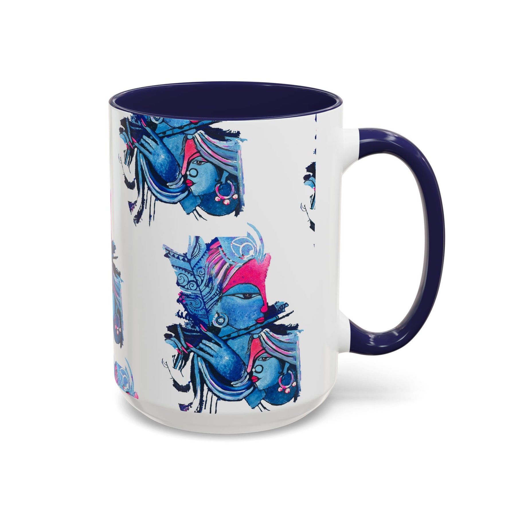 Vibrant Blue Ceramic Coffee Mug with Artistic Hindu Design, 11oz & 15oz - Ira World Art LLC