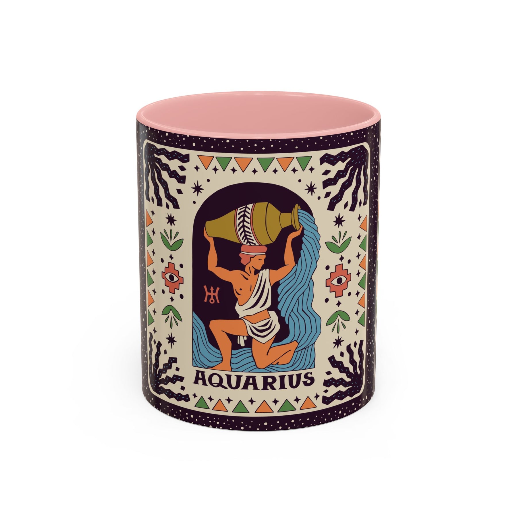 Aquarius Zodiac Painted Mug, Custom Ceramic 11oz and 15oz Coffee Cup - Ira World Art LLC