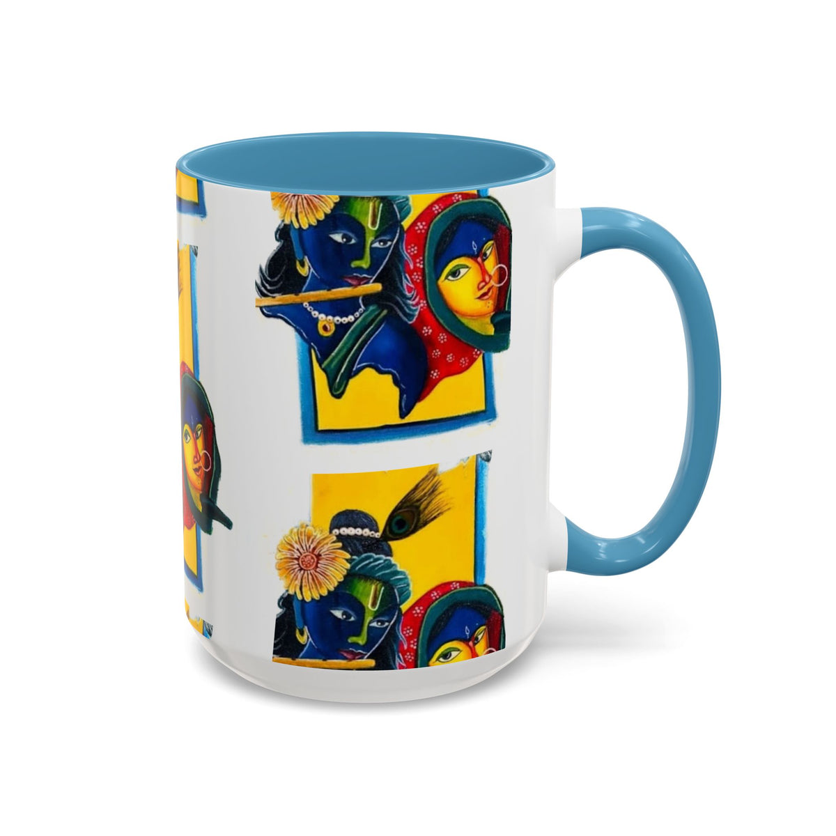 Colorful Ceramic Mug with Unique Hindu Art Design, 11oz & 15oz Aesthetic Gift - Ira World Art LLC