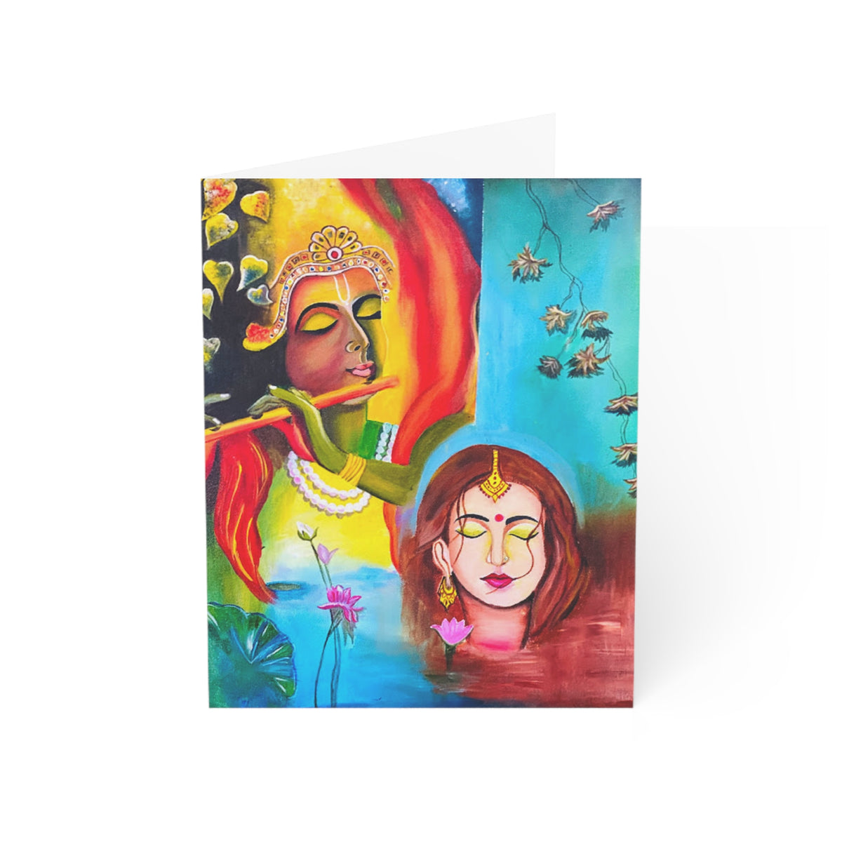 Divine Love Unveiled: Radha Krishna Greeting Card for Heartfelt Moments (1, 10, 30, and 50pcs) - Ira World Art LLC