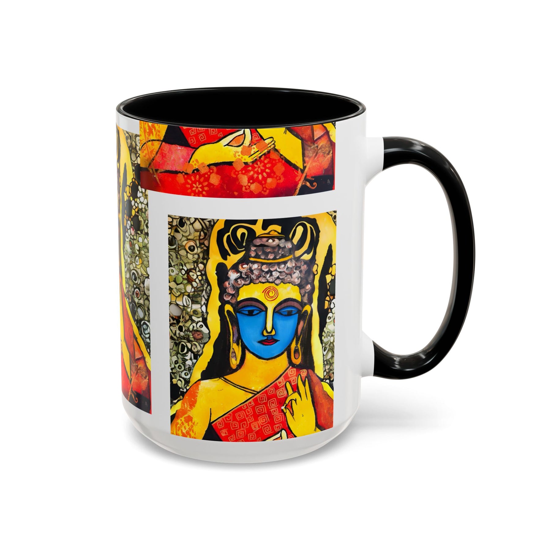 Inspirational Yoga Ceramic Mug, Colorful Buddhist Painting, 11oz & 15oz Unique Coffee Cup - Ira World Art LLC