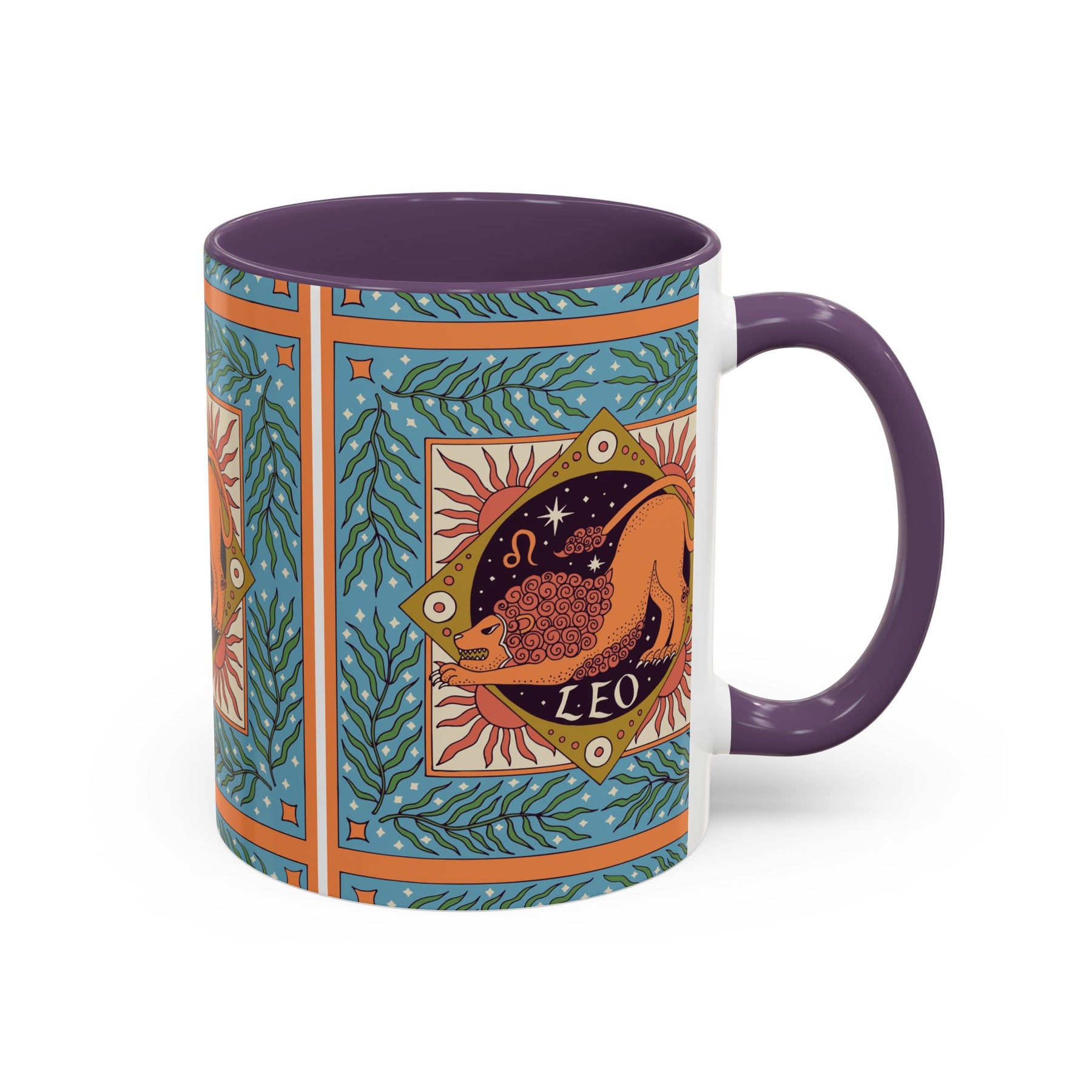 Vibrant Leo Zodiac Coffee Mug, Custom Ceramic 11oz & 15oz Colorful Design - Ira World Art LLC