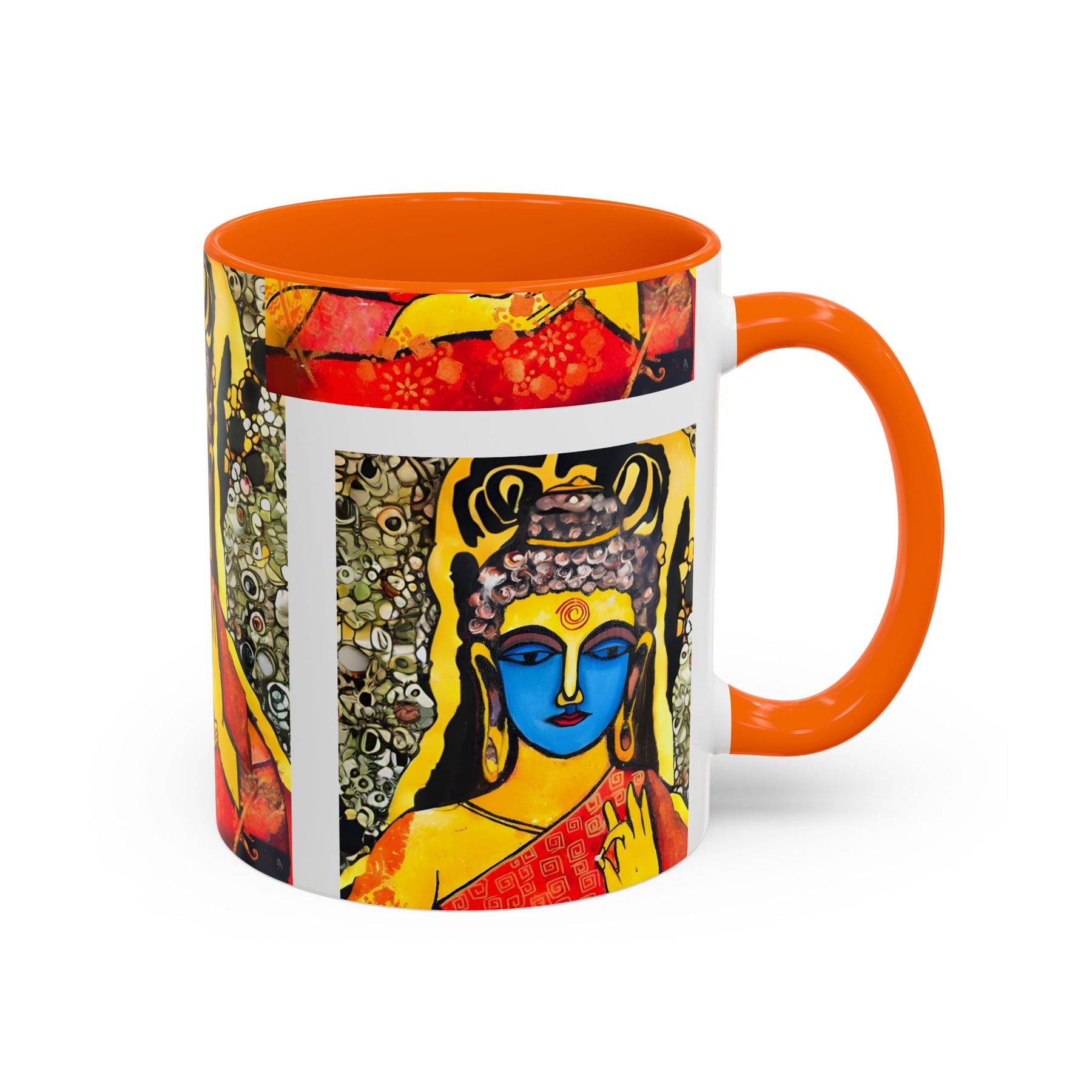 Inspirational Yoga Ceramic Mug, Colorful Buddhist Painting, 11oz & 15oz Unique Coffee Cup - Ira World Art LLC