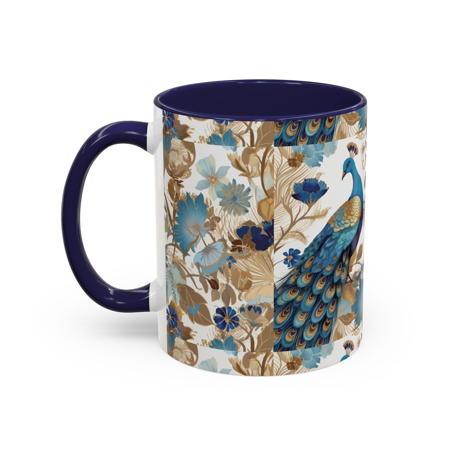 Elegant Peacock Ceramic Coffee Mug, Colorful 11oz & 15oz Custom Design - Ira World Art LLC