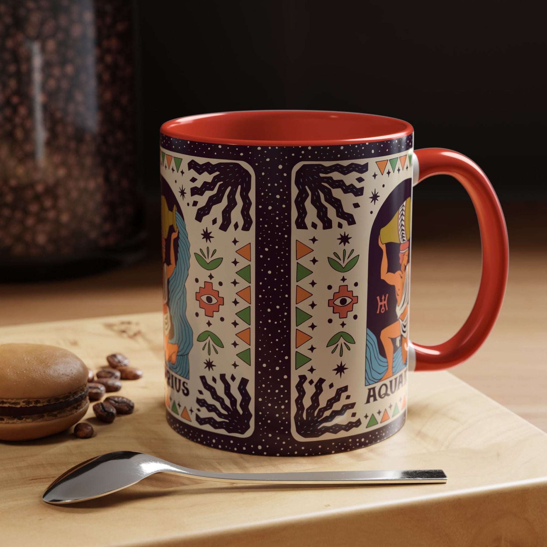 Aquarius Zodiac Painted Mug, Custom Ceramic 11oz and 15oz Coffee Cup - Ira World Art LLC