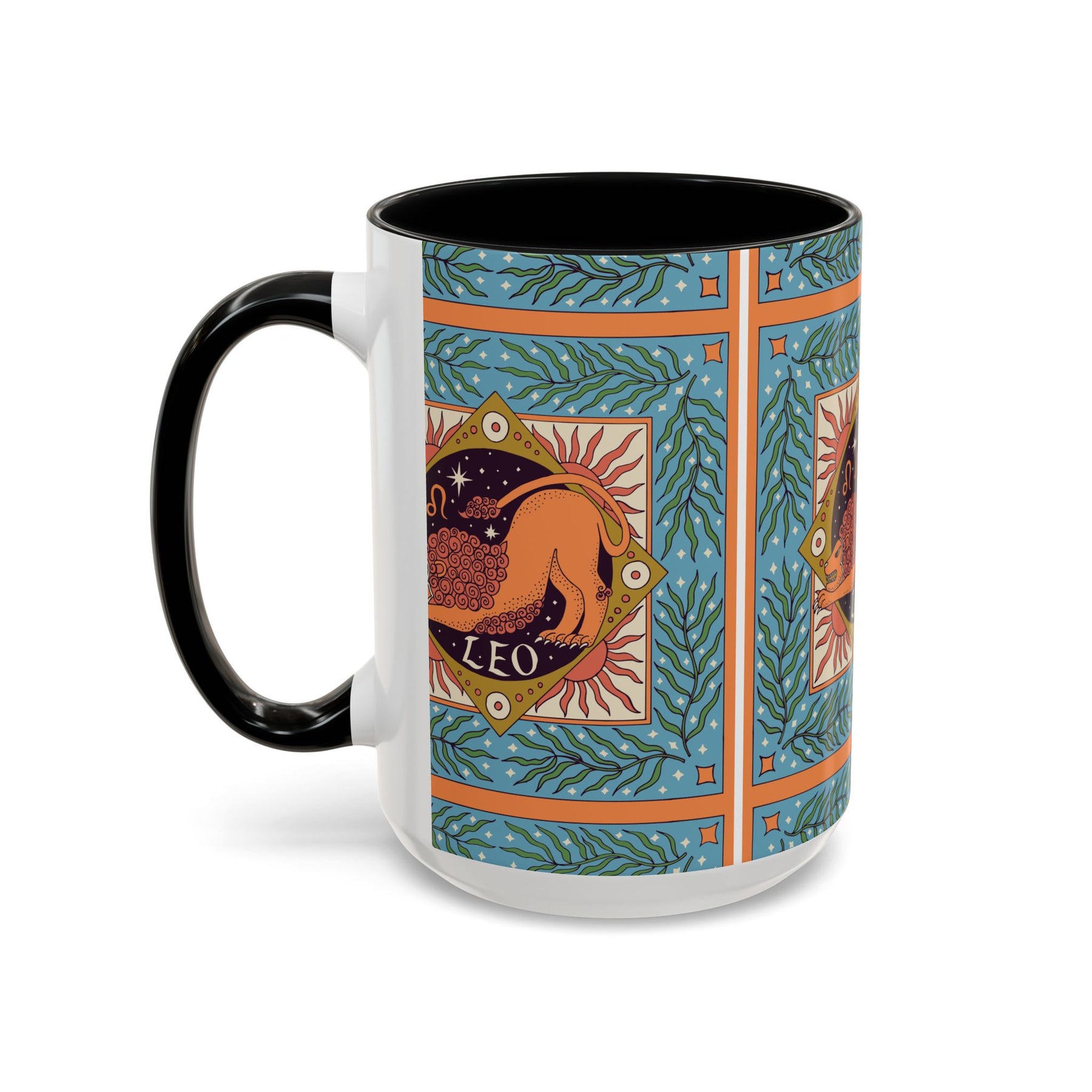 Vibrant Leo Zodiac Coffee Mug, Custom Ceramic 11oz & 15oz Colorful Design - Ira World Art LLC