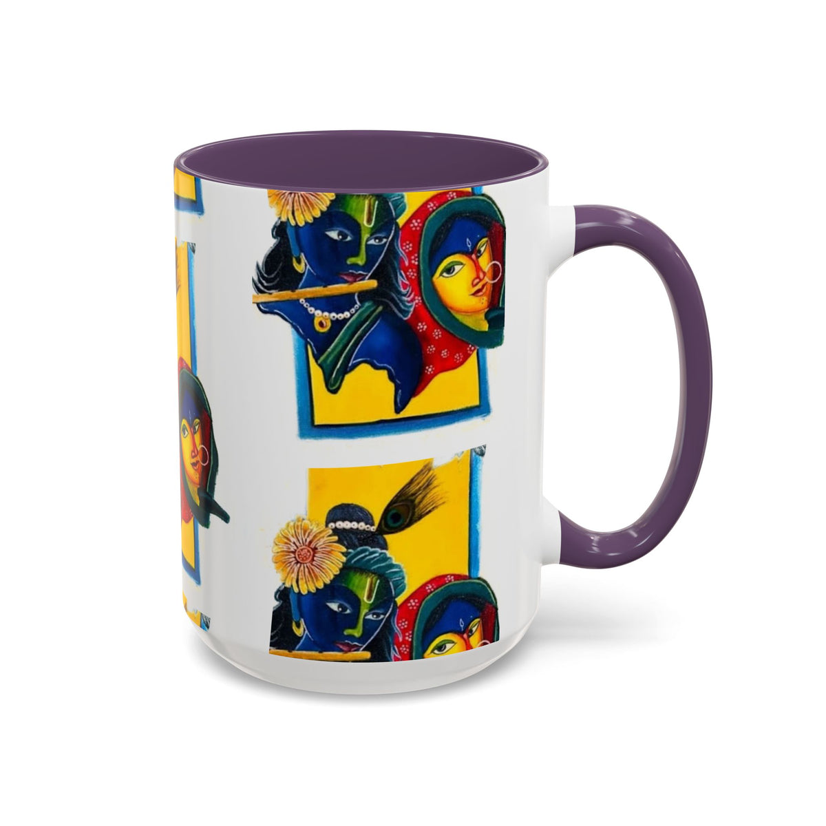 Colorful Ceramic Mug with Unique Hindu Art Design, 11oz & 15oz Aesthetic Gift - Ira World Art LLC