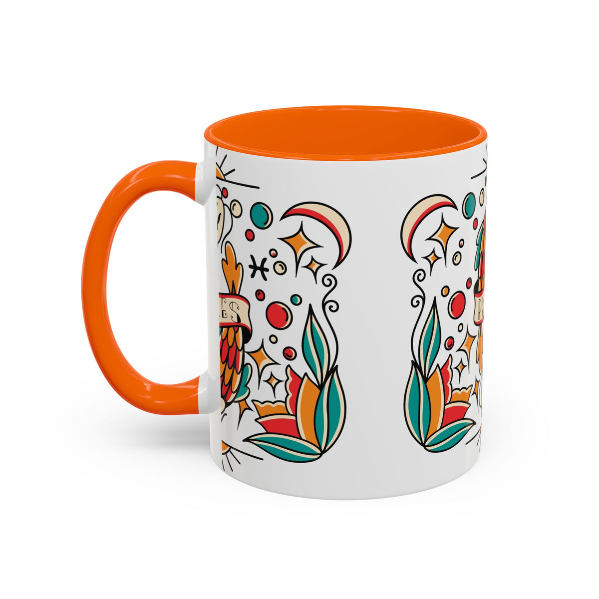 Colorful Pisces Zodiac Mug, Painted Ceramic 11oz Unique Coffee Cup - Ira World Art LLC