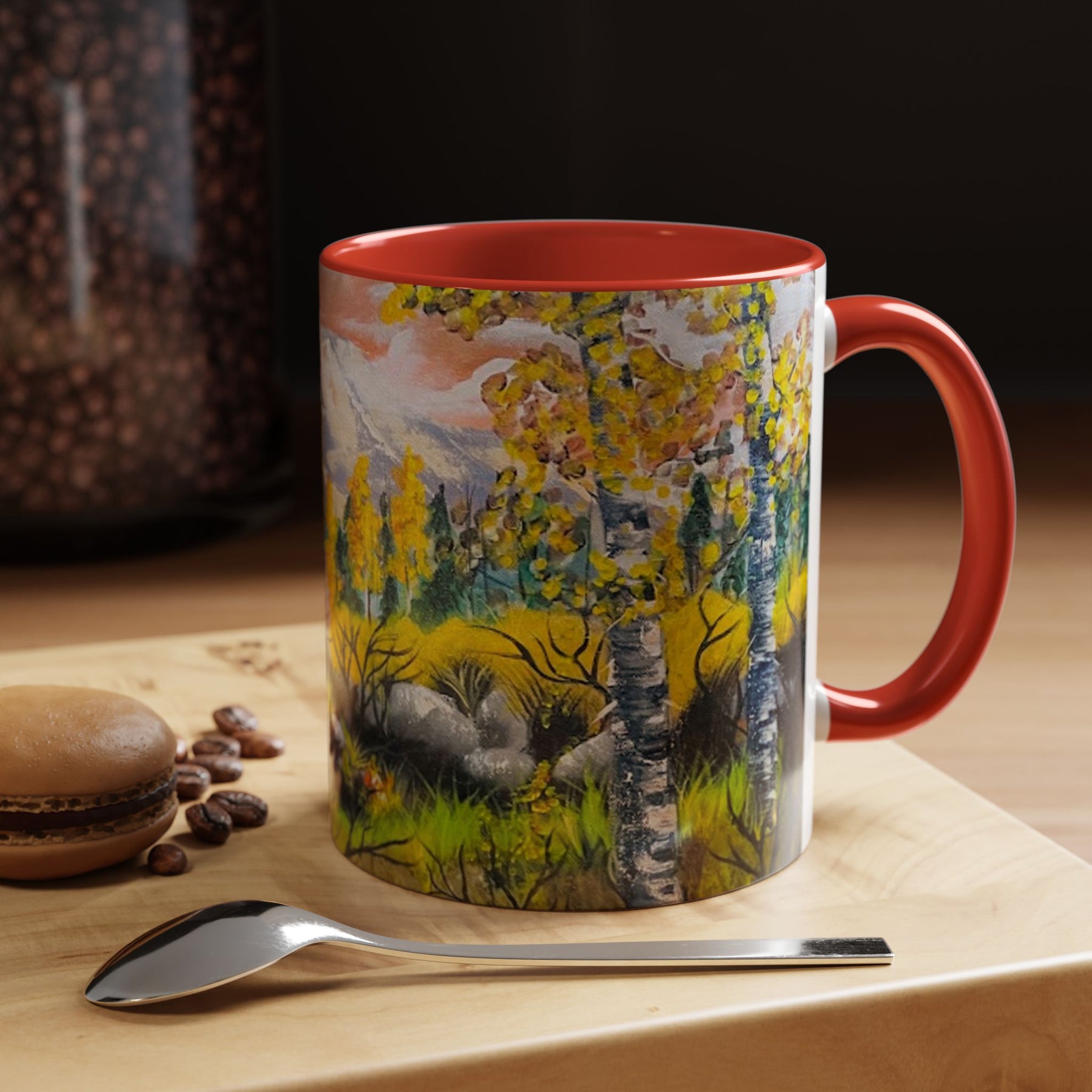Boho Forest Artistic 11oz Ceramic Mug with Painted Fall Design, Cute Gift - Ira World Art LLC