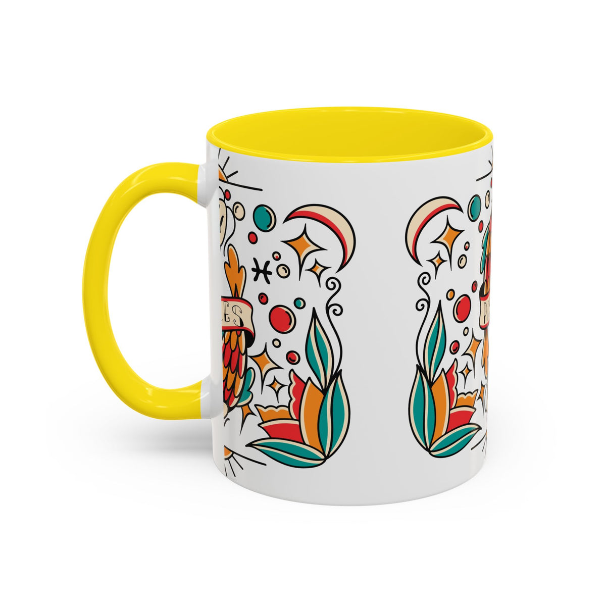 Colorful Pisces Zodiac Mug, Painted Ceramic 11oz Unique Coffee Cup - Ira World Art LLC