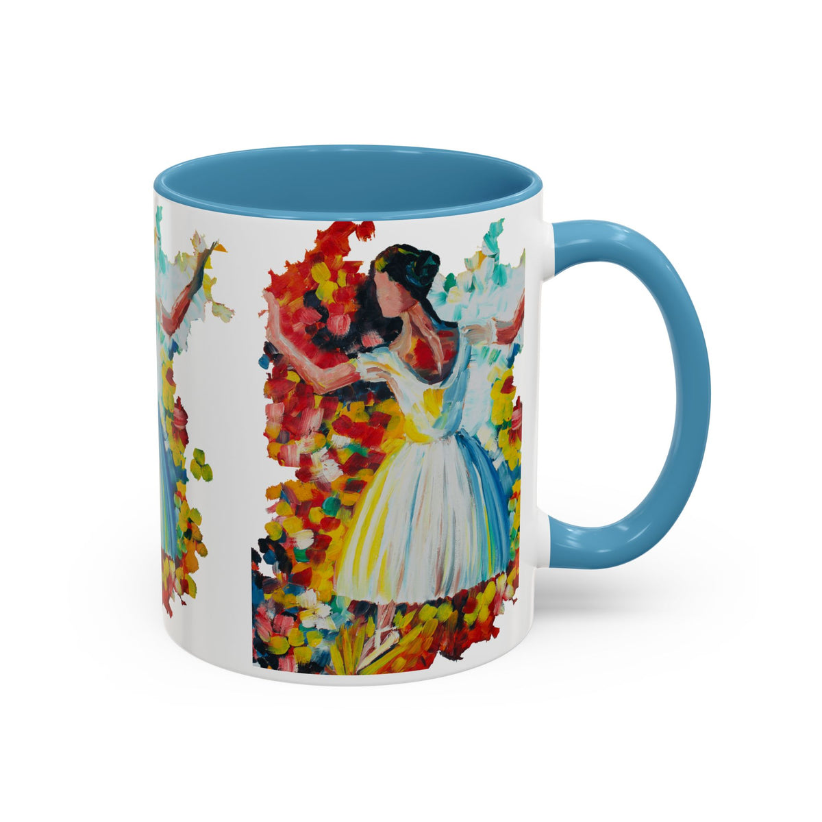 Colorful Ballet Latte Mug, Artistic Ceramic Coffee Cup with Floral Design - Ira World Art LLC