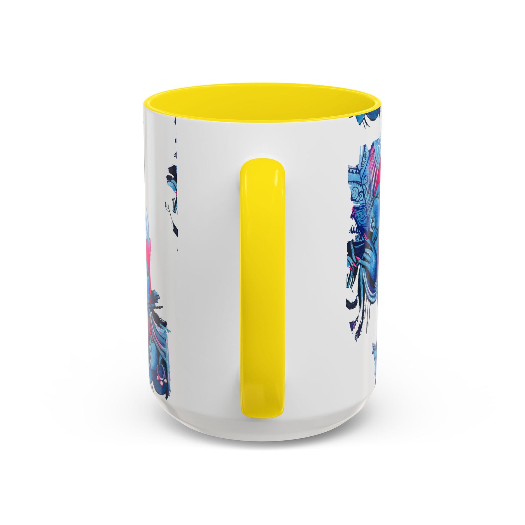 Vibrant Blue Ceramic Coffee Mug with Artistic Hindu Design, 11oz & 15oz - Ira World Art LLC