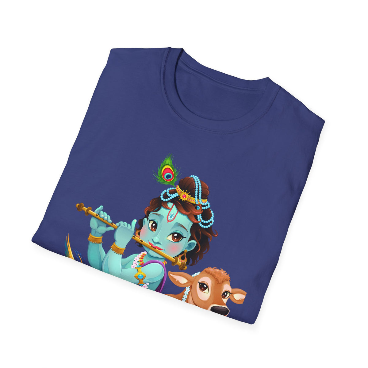 Krishna with Cow Unisex Softstyle T-Shirt, Hindu God Tee, Spiritual Apparel, Religious Graphic Shirt, Indian Mythology Top - Ira World Art LLC