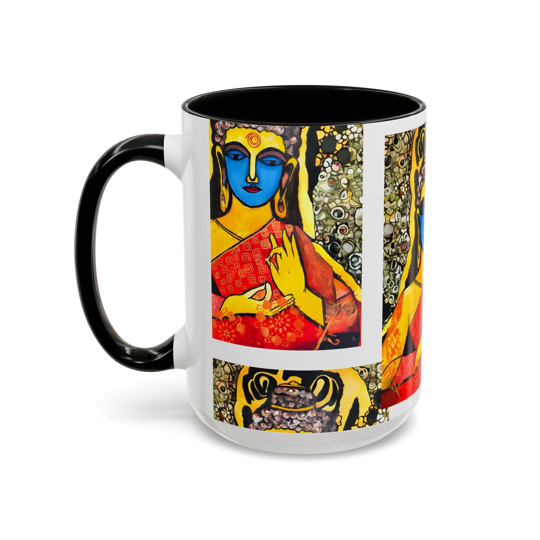 Inspirational Yoga Ceramic Mug, Colorful Buddhist Painting, 11oz & 15oz Unique Coffee Cup - Ira World Art LLC