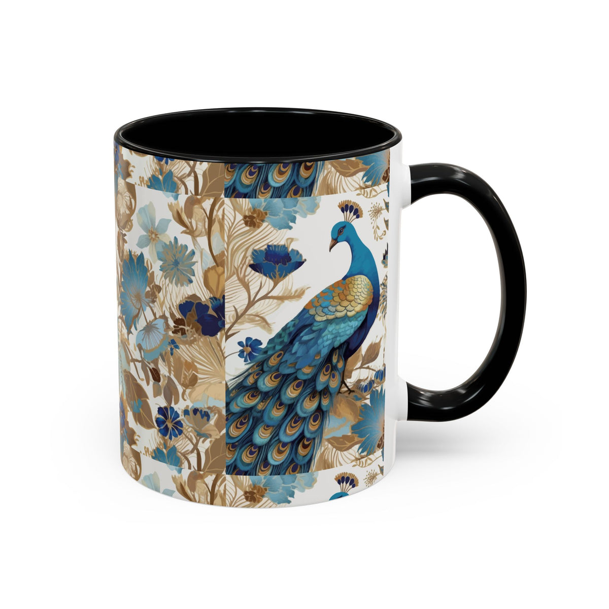 Elegant Peacock Ceramic Coffee Mug, Colorful 11oz & 15oz Custom Design - Ira World Art LLC