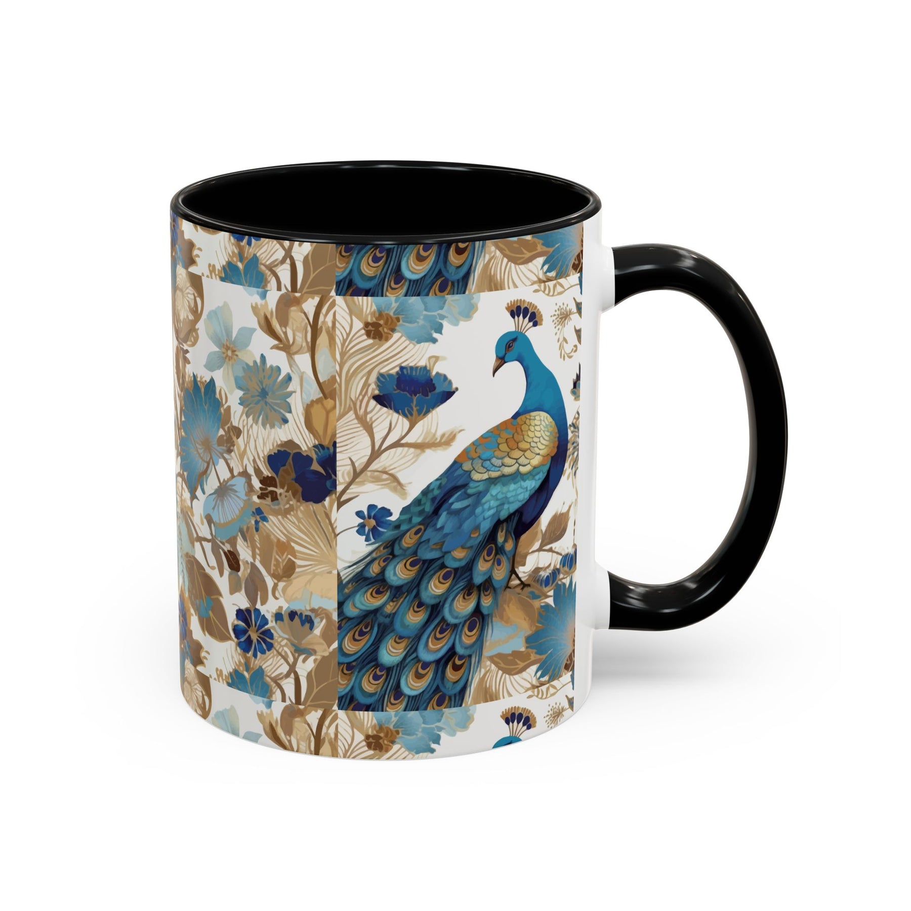 Elegant Peacock Ceramic Coffee Mug, Colorful 11oz & 15oz Custom Design - Ira World Art LLC