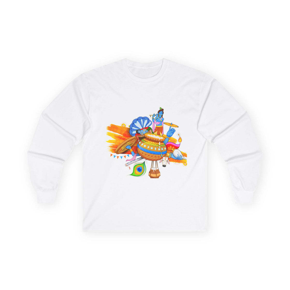 Krishan Full Sleeves Tee, Long Sleeve T-Shirt for Men and Women, Cotton Shirt, Religious Gift, Casual Top - Ira World Art LLC