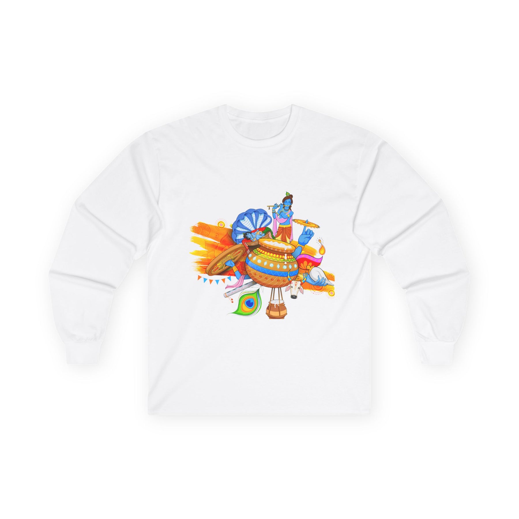 Krishan Full Sleeves Tee, Long Sleeve T-Shirt for Men and Women, Cotton Shirt, Religious Gift, Casual Top - Ira World Art LLC