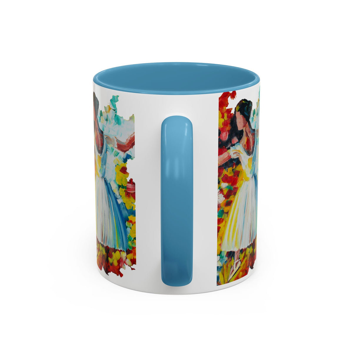 Colorful Ballet Latte Mug, Artistic Ceramic Coffee Cup with Floral Design - Ira World Art LLC