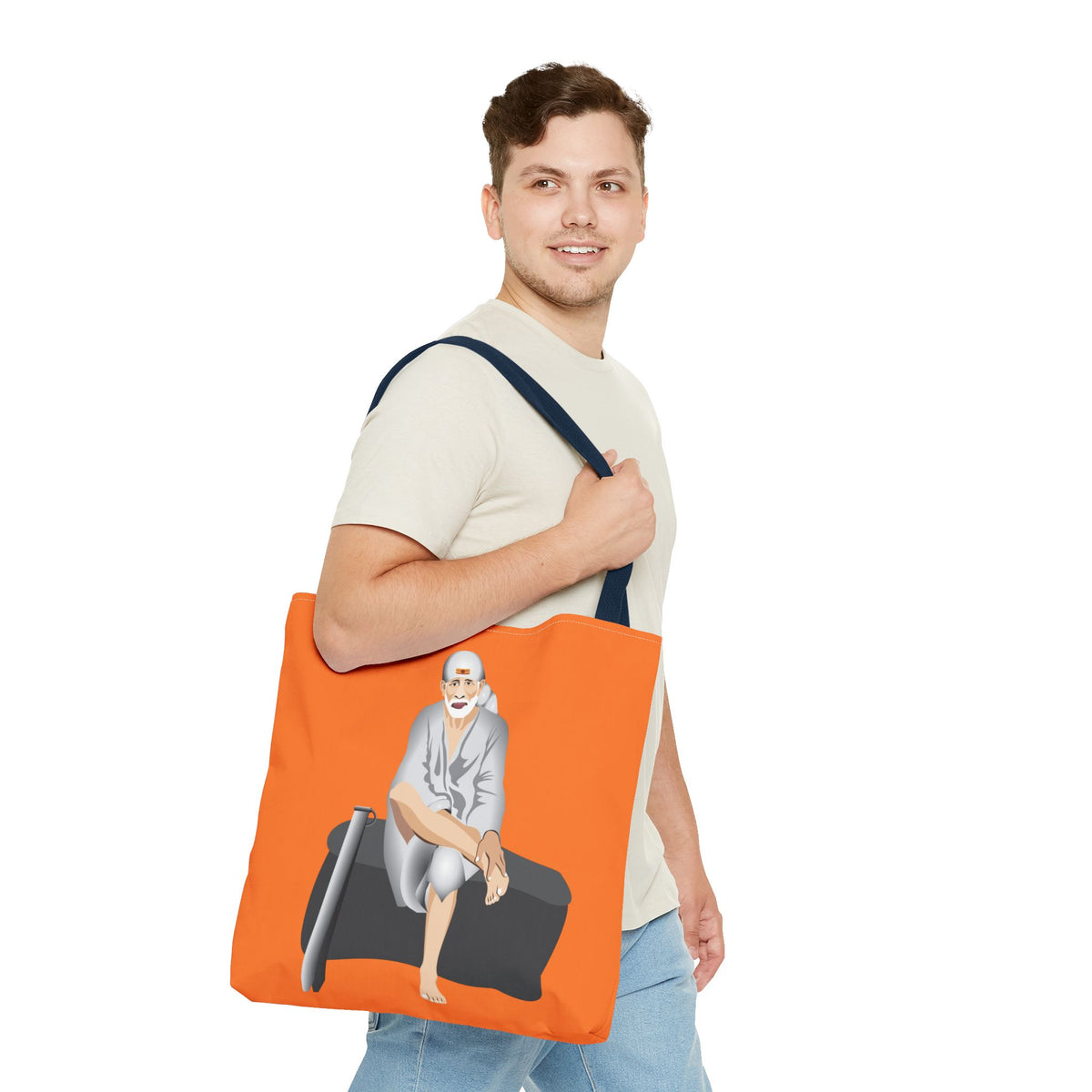 Sai Baba Tote Bag, Religious Shopper Bag, Guru Printed Carryall, Spiritual Shoulder Tote, Holy Canvas Handbag, Indian Deity Market Tote, - Ira World Art LLC